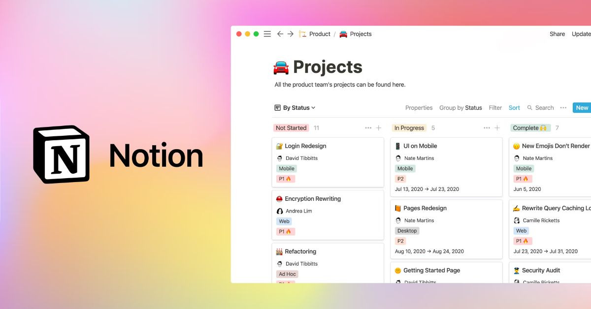 Alt text: Hình ảnh minh họa giao diện Notion và các tính năng nổi bật