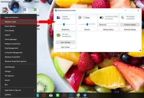 Mobility Center trên Windows 10