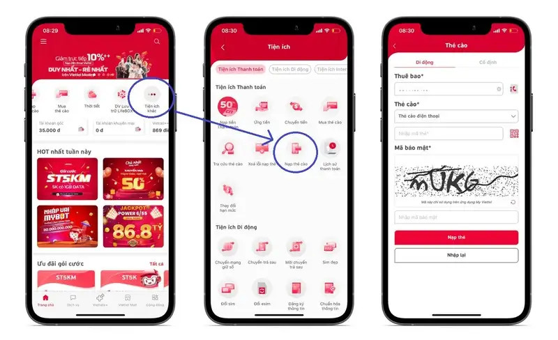 Nạp thẻ Viettel qua Internet Banking