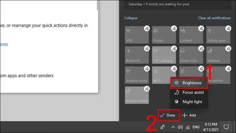 Quick Actions trên Windows 10